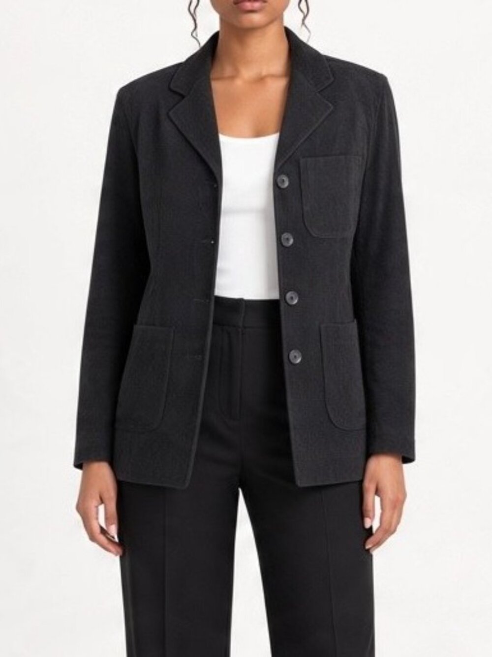 Vintage Petite Sophisticate Black Moleskin Long Sleeve Button Up Blazer sz 2P